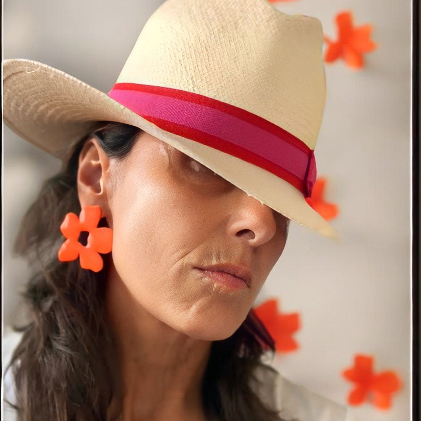 Pendientes Petunia naranja fluor